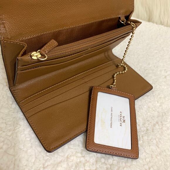 COACH Khaki/Acorn Coated Canvas Trifold Signature Wallet w/Lanyard F53763 - Picture 12 of 16